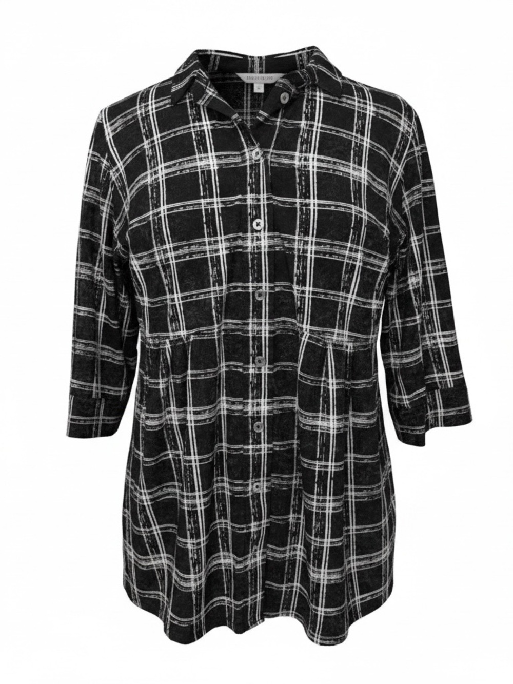 Nygard Black & White Plaid Button Front Tunic Top 1X